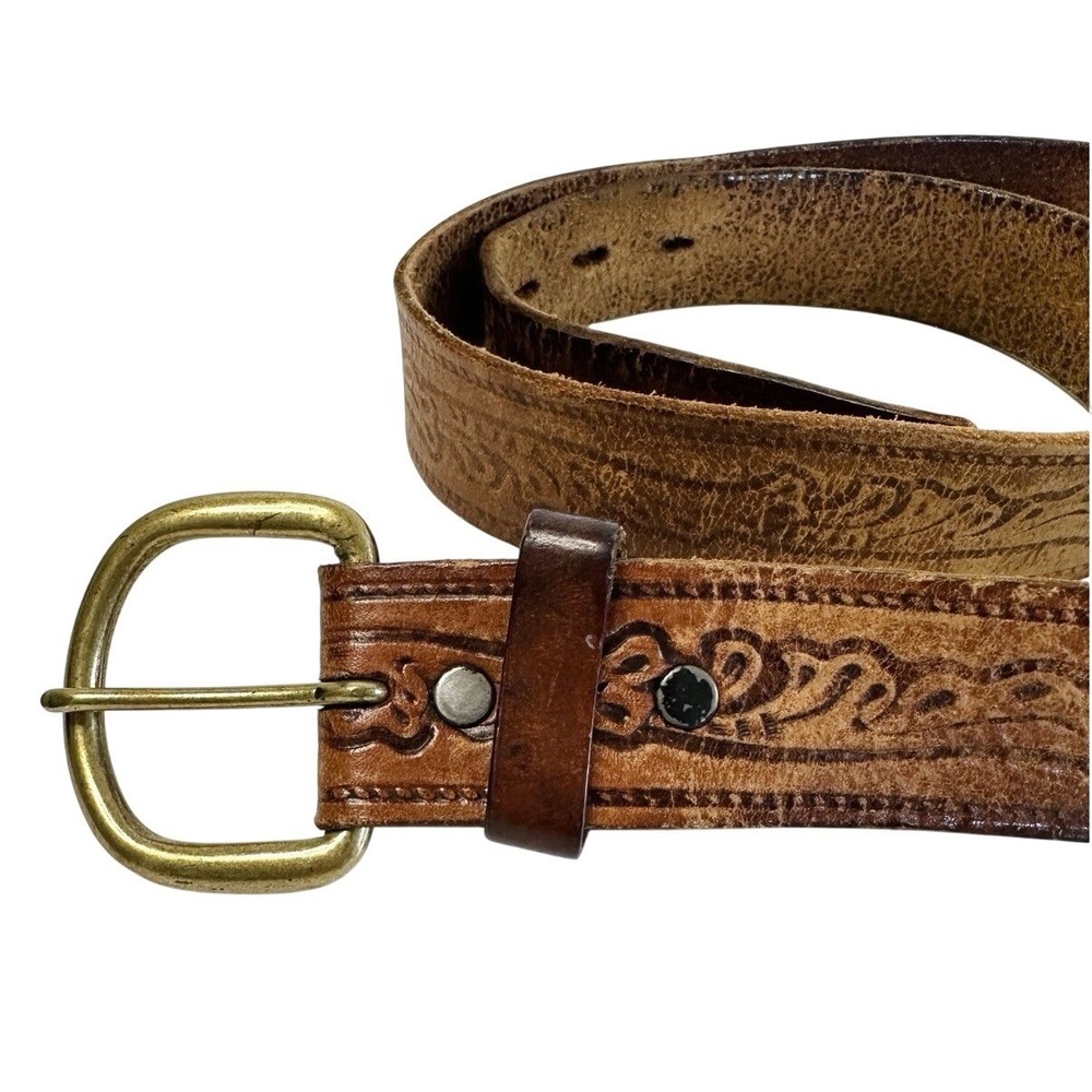 Vintage Levis 2235 Tooled Leather Belt Size 36 Brown Western Steerhide 1970s USA